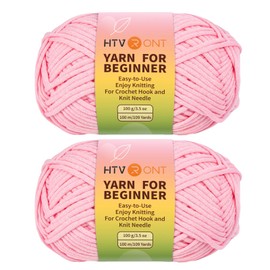 218 Yards Beginner Easy Yarn, Pink Crochet & Knitting Yarn for Beginners with Easy-to-See Stitches, Cotton-Nylon Blend Yarn for Crocheting, Worsted-Weight Medium #4 Yarn for Crochet Kit