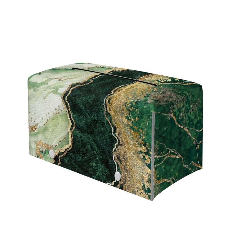 COEQINE Black Green Marble Print Tissue Box Cover Rectangular,Leather Tissue