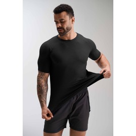 GYM REVOLUTION Men's 5 Pack Workout Gym Hipster Curved Hem Hip Hop Muscle Fitness Raglan Sleeve T Shirts Black White Blue Green Grey M