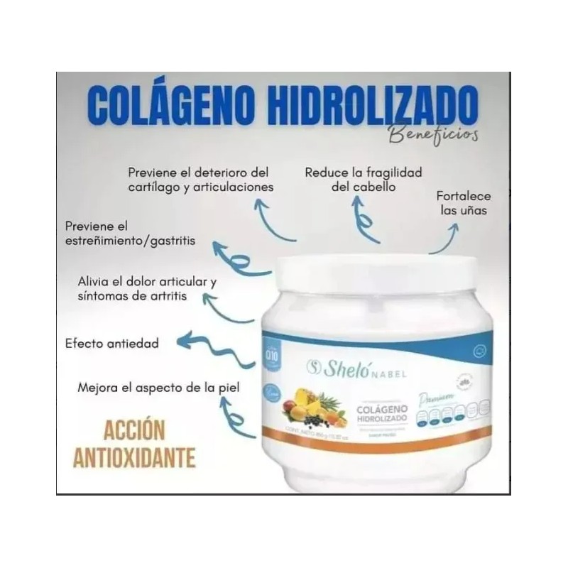 2 Colágeno Hidrolizado Premium Q10 Shelo Frutas + Regalo