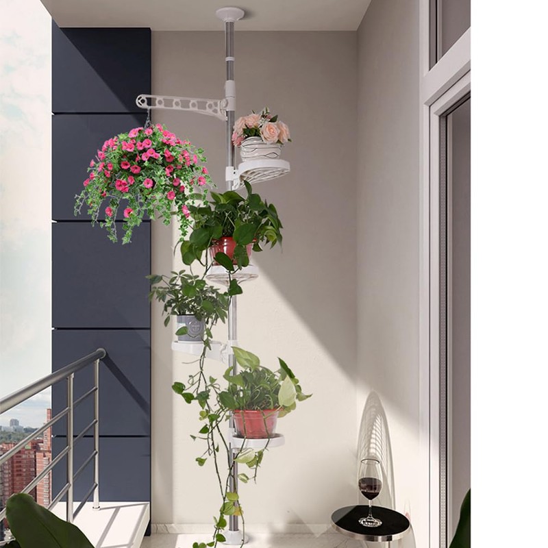 Hershii 5-Layer Indoor Plant Pole Spring Tension Rod Corner Flower