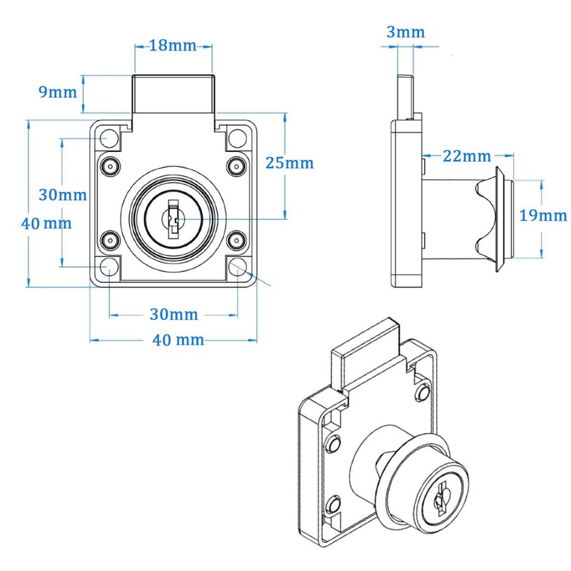 Desk Lock for Drawer & Cabinet, 22mm(7/8”) Cylinder Length, 19mm(3/4")