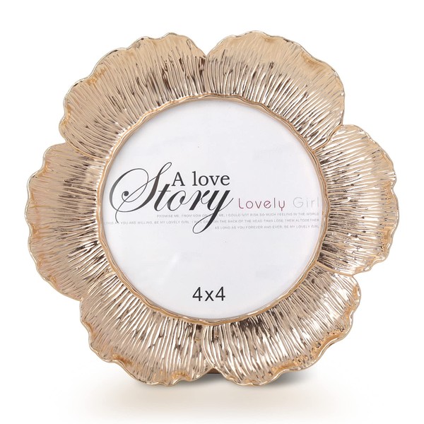 SWTHONY Round Floral Rose Gold Picture Frame, 4x4 Circular Flower