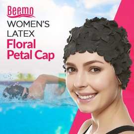Latex Swim Cap - Women Stylish Swimming Cap Great for Ladies, Perfect to Keep Hair Dry - Suitable for Long Hair - Flowal Petal Vintage Style - Multicolored