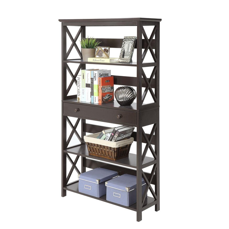 Convenience Concepts Oxford 5 Tier Bookcase with Drawer, Espresso