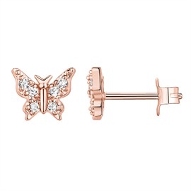 PAVOI 14K Rose Gold Plated 925 Sterling Silver Post Butterfly Earrings | Womens Butterfly Earrings | Gold Plated Womens Earrings