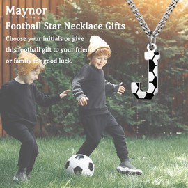 Maynor Football Star Necklace Gifts for Boys,J Initial Pendant Necklace, 50cm+5 Adjustable Silver Stainless Steel Cuban Chain for Men, Champions League Jewelry Gift for Football Fans