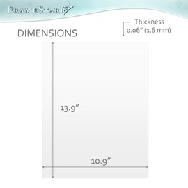 FrameStarr 11x14 Heat-Strengthened Glass, Crystal Clear, Shatterproof & Scratch Proof Picture Frame Replacement Glass, Semi-Tempered Glass Cover Sheet