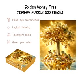 Puzzles for Adults 500 Pieces, Fortune Tree Jigsaw Puzzles - Golden Money Tree, Impossible Money Puzzle for Seniors Families,20.47x14.96 inches, 1:1 Poster, Letter on The Back