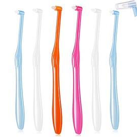 Interdental Brushes, Tooth Stain Remover Tufted Toothbrush End Tuft Tapered Trim Toothbrush Soft Trim Toothbrush Single Interspace Brush for Implants Teeth Detail Cleaning Supplies (6 Pieces)