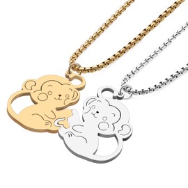 SHIGIE Stainless Steel Valentine's Day Romantic Heart Monkey Necklace Pendant Novelty Festival Jewellery For Women Couple Gifts (18K Gold And Silver Plated)