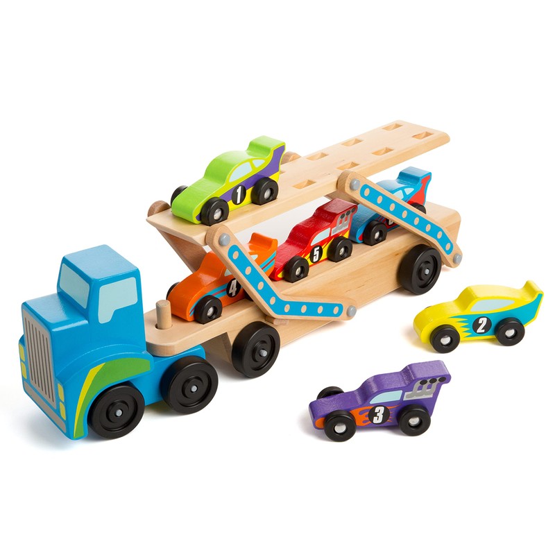 Melissa & Doug Mega Race-Car Carrier - Wooden Tractor and
