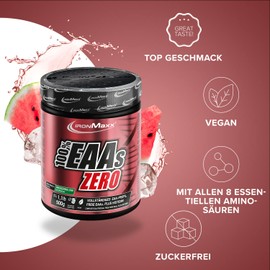 IronMaxx 100% EAAs Zero - Wassermelone 500g Dose | EAA-Pulver, vegan und zuckerfrei mit allen 8 essentiellen Aminosäuren | fruchtiger Geschmack, frei von Konservierungsstoffen