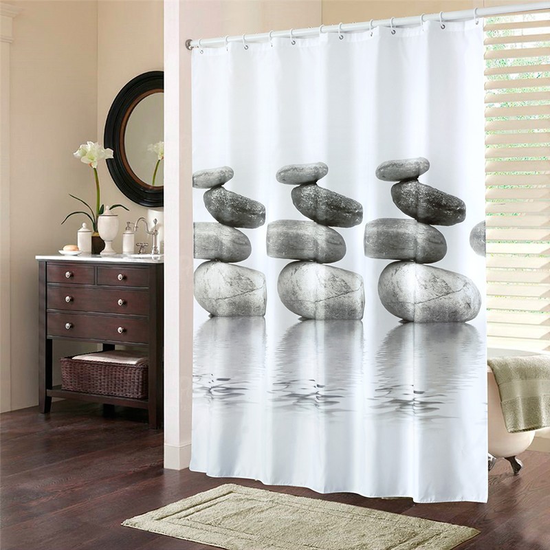 Gray Stone Shower Curtain Waterproof Mildew Proof Bath Curtain with