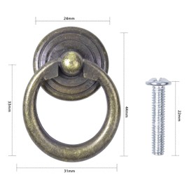 Dokpav 10 Pcs Ring Pull Handles Knobs, Antique Drawer Handles Single Hole Zinc Alloy Drawer Ring Knobs Round Drop Ring Pull Handle Classic Cupboard Cabinet Door Pull Knob with Screw for Drawer Cabinet Cupboard Door (bronze)