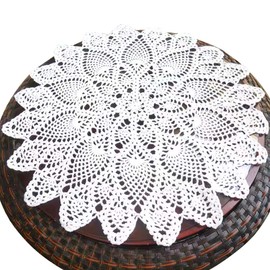 Phantomon 20 Inch Lace Doilies Table Placemats Handmade Crochet Cloth Round Coasters Knitted Doilies for Tables Sofa Cover, 100% Cotton (White)