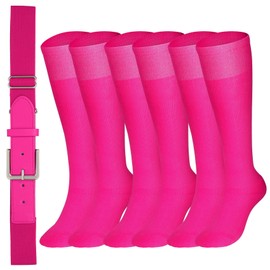 XZQTIVE Baseball Belt and Socks Combo Set 3 Football Baseball Socks with Elastic Softball Belt for Youth Adult,Pink