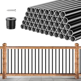101 Pack Deck Balusters 32" x 3/4" Black Round Aluminum Balusters, Round Black Deck Railing Stair Porch Staircase Spindles Indoor Outdoor Balusters for Deck Railing Spindles with Balusters Conectors