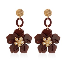 Solighter Bohemian Acrylic Flower Stud Earrings for Women Resin Flower Petal Statement Dangle Drop Earrings for Sister Mom Lover (Brown)