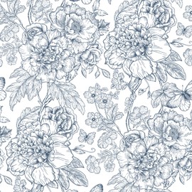 Aniboo Navy Blue Floral Peel and Stick Wallpaper Boho Modern Contact Paper for Cabinets and Drawers Self Adhesive Removable Wallpaper for Bedroom Bathroom Waterproof Blue Contact Paper 118inL 17.3inW