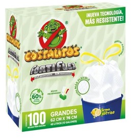 Costalito Forti-flex Bolsas para Basura con Jareta Ajustable, Aroma Cítrico, 62 x 76 cm, 49 Litros, 100 Piezas