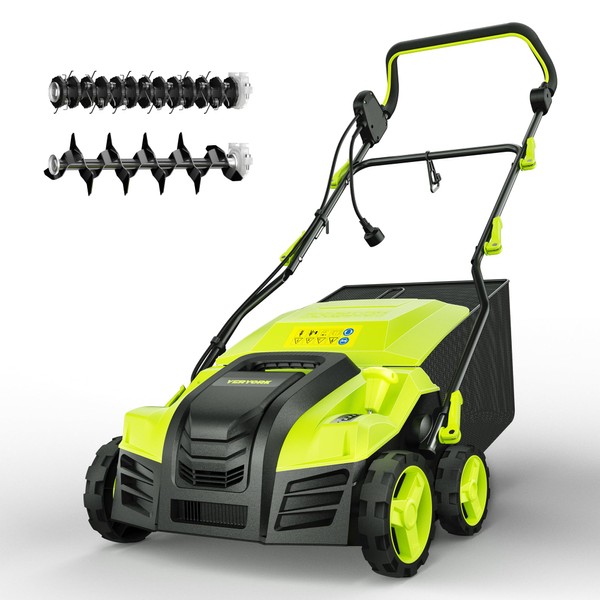 16-Inch Electric Dethatcher and Scarifier, YERYORK 2-in-1 Scarifier and Lawn