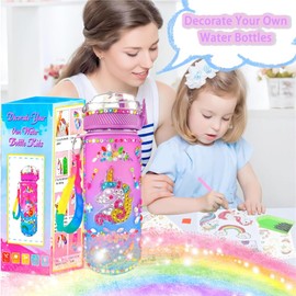 Decorate your own water bottle kids - Gifts for 5 6 7 8 9 Year Old Girls - mermaid unicorn toys for girls - girls craft kits age 5-8 Birthday Gifts - birthday girl (600ml)