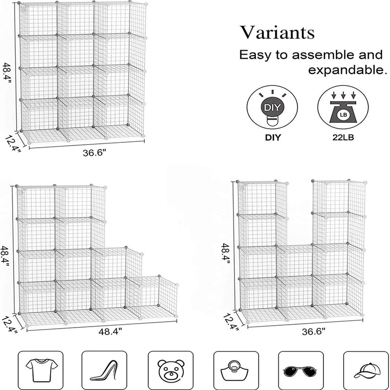 C&AHOME Wire Cube Storage, 12-Cube Storage Organizer Metal, C Grids