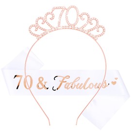 CIEHER 70th Birthday Set: Crown + Sash, Decorations, Gifts, Photo Booth Props for Her Fabulous 70th