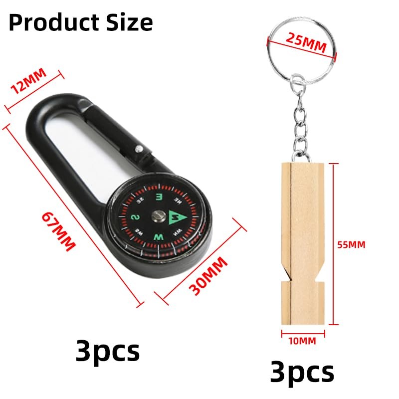 6 Pcs Compass Keychains,Mini Compass,Contains 3Pcs Life-saving Whistles For Summer