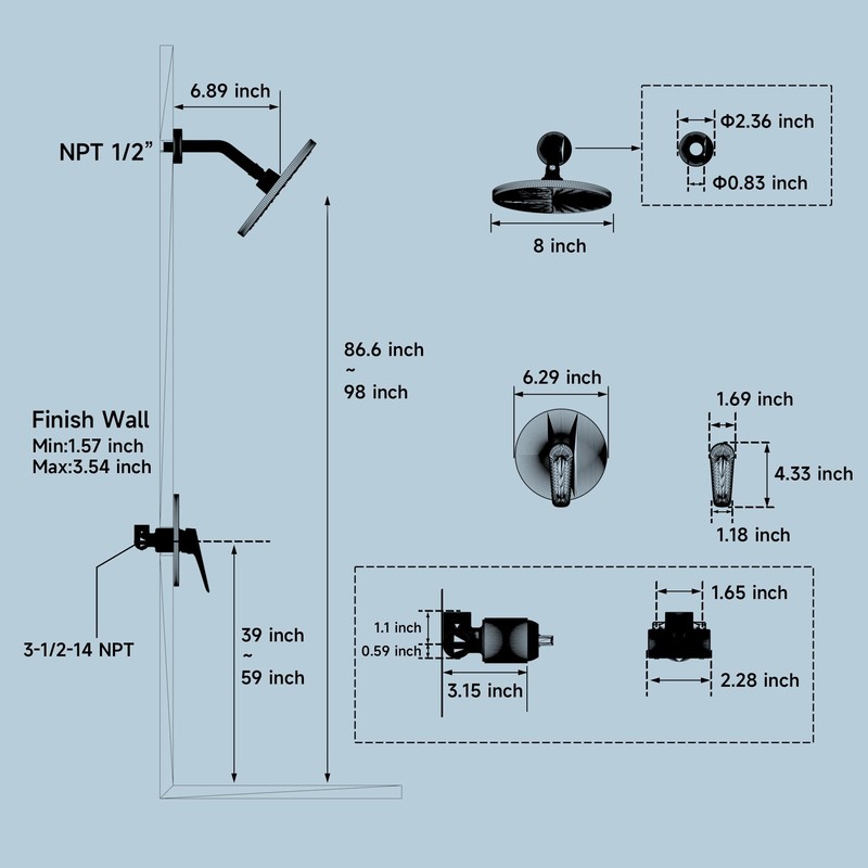 Lavatrum Mate Black Shower Head and Handle Set Single Spray