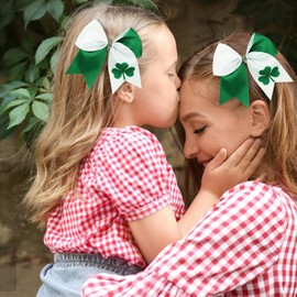 Totelux St. Patrick’s Day Bows Hair Clips Large Cheer Bow Hairpin with Rhinestone Ponytail Holder Green Shamrock Bowknot Hair Barrettes for Women Girls Irish Saint Patricks Day Hair Accessories