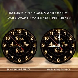 Lancholy Motivational Rise Above The Rest Clock Wall Decor 10-Inch Wooden Wall Clock, Silent Movement, Battery Operated (AA Batteries Not Included), Artistic Home Decor, Perfect for Home Accents