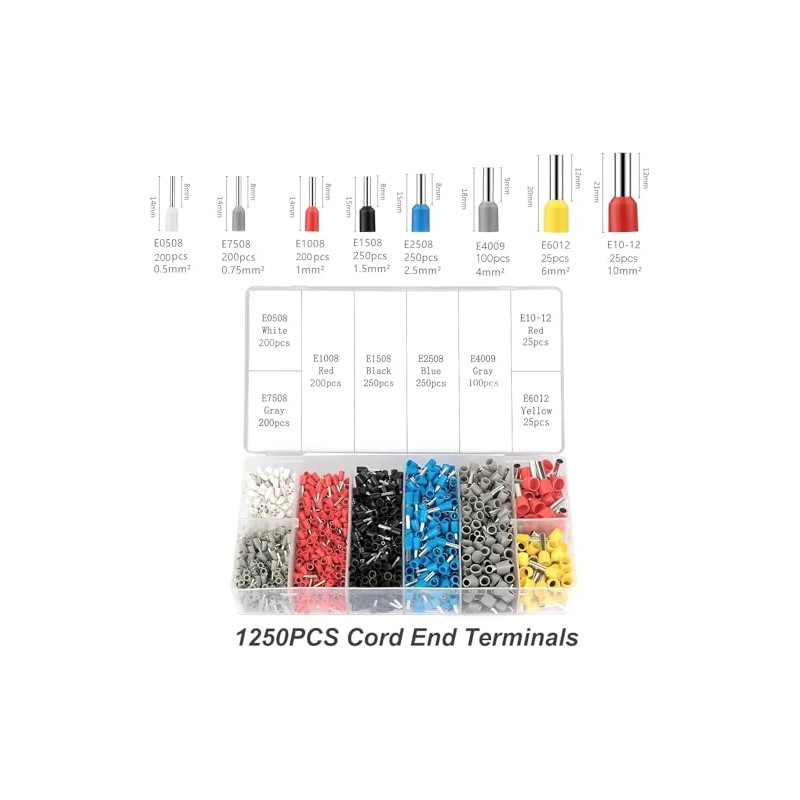 RAMSPIT Crimpadora de Terminales Kit,Juego de 1250Pcs Crimpadora de Alambre