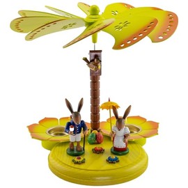 Seiffener Volkskunst Jan Legler Pyramid from the Ore Mountains, Easter Decoration, Easter Pyramid, 24 x 23 x 24 cm, Pair of Rabbits