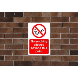 No smoking allowed beyond this point safety sign- 1.2mm Rigid plastic for indoor/outdoor usage (200mm x 150mm) Viewing Distance within 5m.