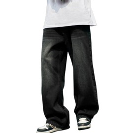 Mens Hip Hop Skater Jeans Vintage Loose Fit Dance Skateboard Pants Casual Solid Denim Trousers