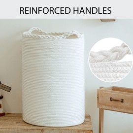 Homlikelan 72L Woven Laundry Hamper,Cotton Tall Wicker Laundry Basket for Blankets,Clothes,Pillows,Toys,Shoes Large Laundry Bin White