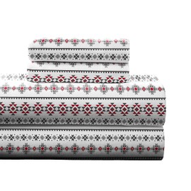 Pointehaven 180 GSM 100% Cotton Flannel Sheet Set - Twin, Aztec Red - Warm & Cozy - Pre-Shrunk -Deep Pockets - Elastic All Around-Comfy Double Brushed