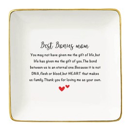 Mother's Day Gift for Bonus Mom,Mother-in-Law Gift,Step Mother Gift-Birthday Christmas Gift-You May Not Have Given Me the Gift of Life-Ceramic Jewelry Tray,Trinket Holder,Ring Dish-Best Bonus Mom