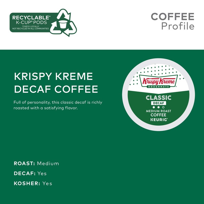 Krispy Kreme Classic Decaf, Single-Serve Keurig K-Cup Pods, Medium Roast