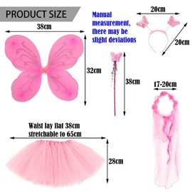 BDSHUNBF 5 Pcs Fairy Wings Fairy Costume for Girls, Fairy Dressing up Costume for Girls, Fairy Wings Kids Butterfly Wings Kids, Butterfly Fairy Wings, Tutu, Magic Wand and Headband Fairy Costume Set