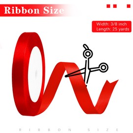 Red Ribbon for Gift Wrapping, Red Satin Ribon 3/8 in, Thin Red Ribbon for Christmas Tree， Liston Rojo, Red Christmas Ribbon Gift Wrap Ribbon for Lei Wedding Invitation for Flower Bouquet Bows