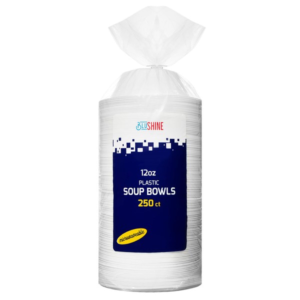 BluShine 250 Pack – 12 Oz Disposable Plastic Soup Bowl