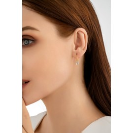 Serenity Sleepers 24K Gold Plated 925 Solid Sterling Silver Sleeper Huggie Hoop Charm Earrings For Women | Rectangle CZ | Dainty Zirconia Earrings