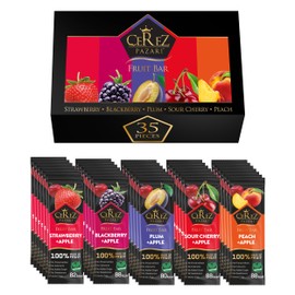 Cerez Pazari Fruit Leather Snacks Variety Pack for Adults and Kids, Healthy Fruit Snacks Bulk, Vegan Real Fruit Bars, Snacks with Strawberry, Blackberry, Plum, Sour Cherry and Peach 25g x 35 pack
