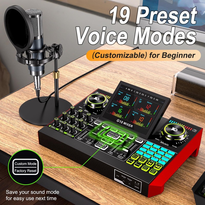 Podcast Equipment Bundle with Live Sound Card Audio Mixer, 3.5mm