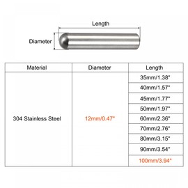 sourcing map 12x100mm Dowel Pins, 2pcs 304 Stainless Steel Round Head Flat Chamfered End Dowel Pin Bunk Bed Pins Shelf Pegs Support Shelves Fasten Elements