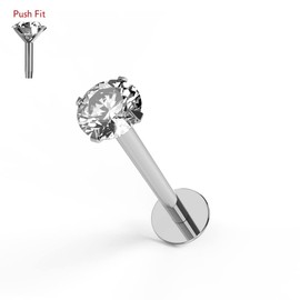 AZARIO LONDON 14K Solid White Gold 16 Guage Hollow Internal Lip Labret with 3MM Clear CZ Stone Tragus Bar Piercing