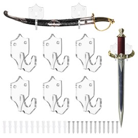 uxcell 6 Pcs Sword Holder Wall Mount Sword Racks Acrylic Wall Sword Display Hanger with Mounting Tools for Knife Martial Arts Sword Placement Display,Transparent (Shield)